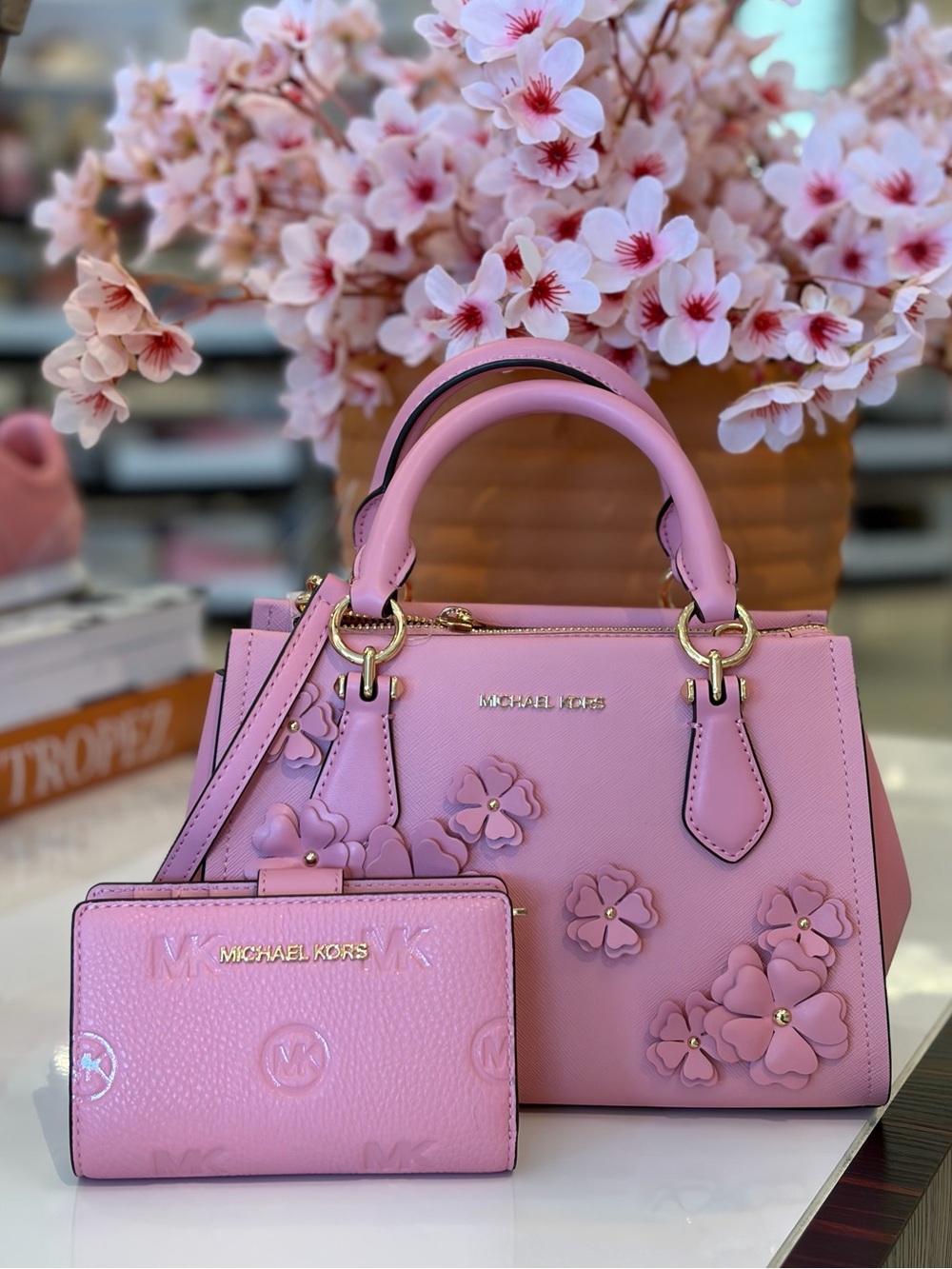 MICHAEL KORS Marilyn Small Floral Embellished Satchel Crossbody and Wallet Set - Picture 2 of 14